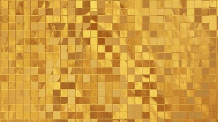 3d golden glitter mosaic texture. Shine metal yellow background. Decorative pattern design with square shape