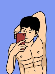 Fototapeta premium cute man cartoon on blue background