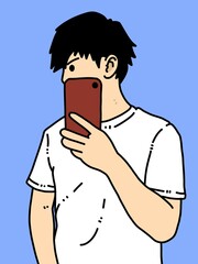 cute man cartoon on blue background