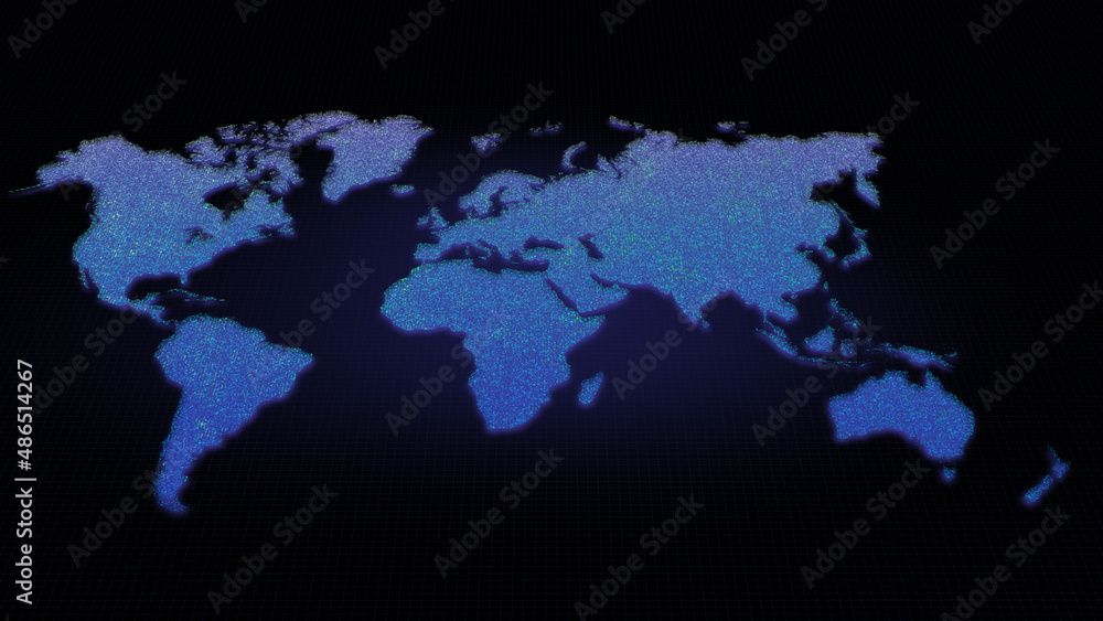 Aufkleber futuristic global map continents, cartography in abstract particles illustration. world map element 