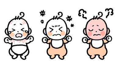 病気の赤ちゃんのイラストセット