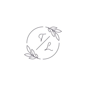 recommend clip art: Initials TL monogram wedding logo with simple leaf outline and circle style
