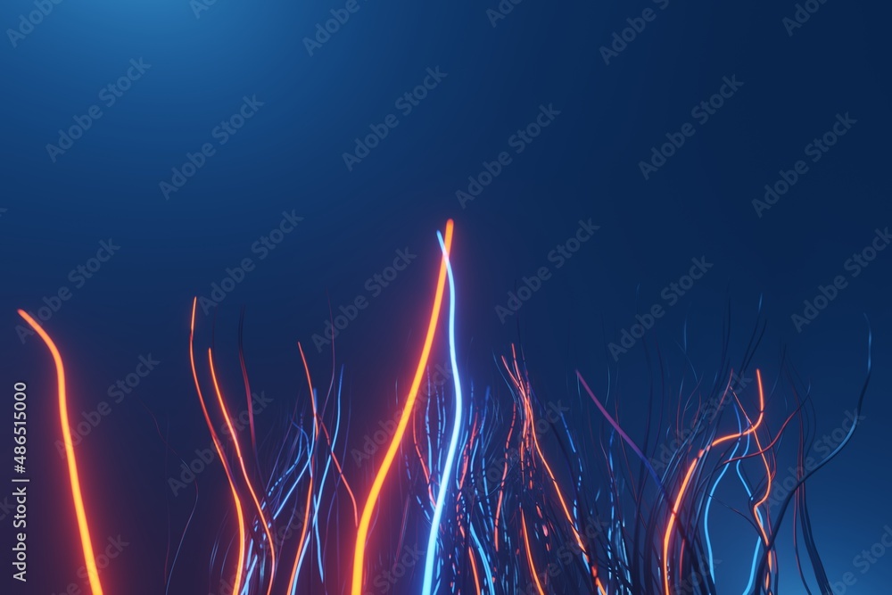Aufkleber abstract red and blue glowing neon lights line trails background 3d rendering