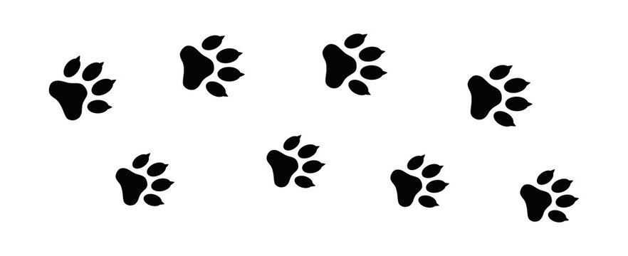 Track paw prints icon in flat style Paw Print. Dog and cat paw print