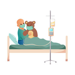 child with childhood cancer in bed
