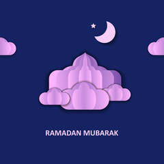 illustration of a background with dome mosque in cloud. Ramadan background.