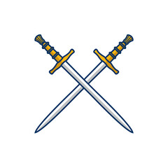 Two crossed swords in white background.