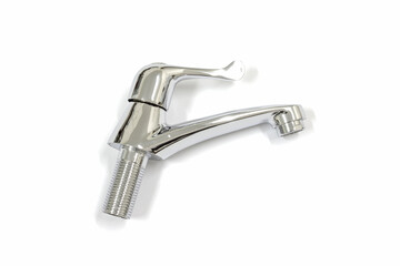 Close up of faucet on white background, isolated, Home appliances repair service.