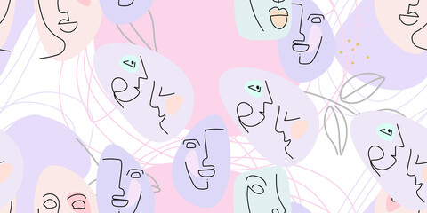 Obraz na płótnie Canvas Face line pattern. Minimal art one line drawing.