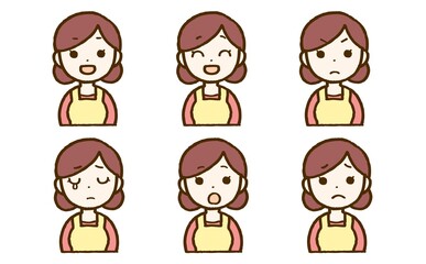 エプロンをつけた女性のイラストセット（フルカラー）