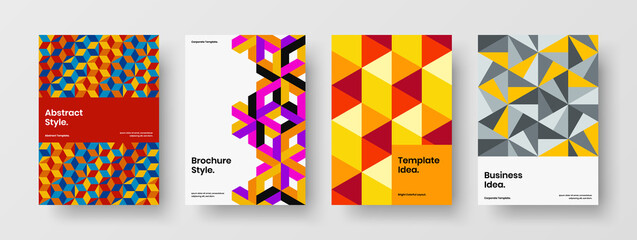 Trendy cover A4 vector design layout collection. Colorful mosaic pattern annual report template set.