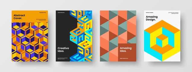 Fototapeta premium Amazing pamphlet vector design template bundle. Trendy geometric pattern company brochure illustration collection.