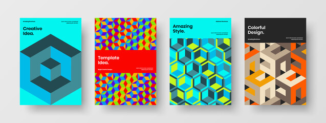 Simple annual report vector design concept set. Isolated mosaic hexagons cover layout composition.