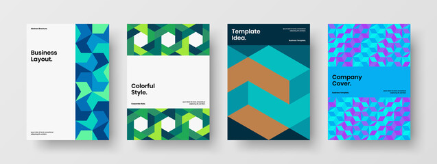 Fototapeta premium Bright mosaic pattern annual report layout collection. Vivid cover A4 design vector illustration composition.