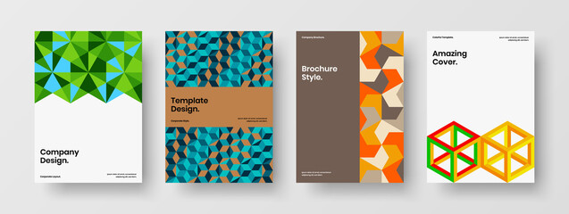 Fototapeta premium Unique geometric hexagons placard illustration collection. Simple banner A4 design vector layout set.