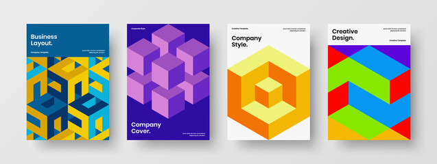 Obraz premium Trendy mosaic hexagons company brochure illustration bundle. Simple corporate identity design vector concept collection.