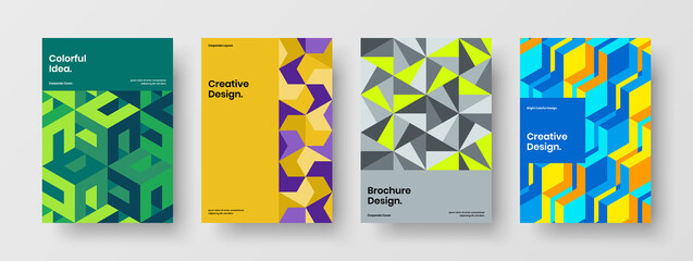 Fototapeta premium Simple booklet design vector template set. Bright mosaic tiles corporate identity concept composition.