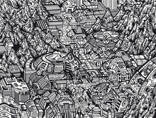 Drawing of a futuristic city