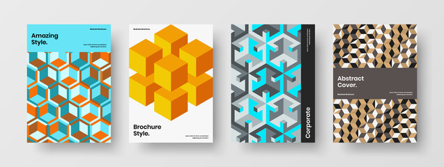 Fototapeta premium Simple geometric shapes journal cover template bundle. Colorful presentation A4 design vector illustration composition.