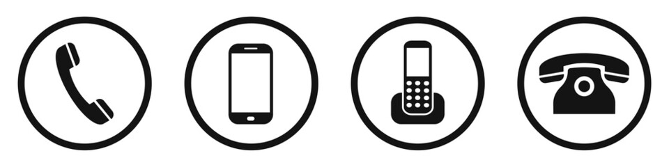 Set of phone icons. Call symbol, different telephones. Vector illustration. - obrazy, fototapety, plakaty