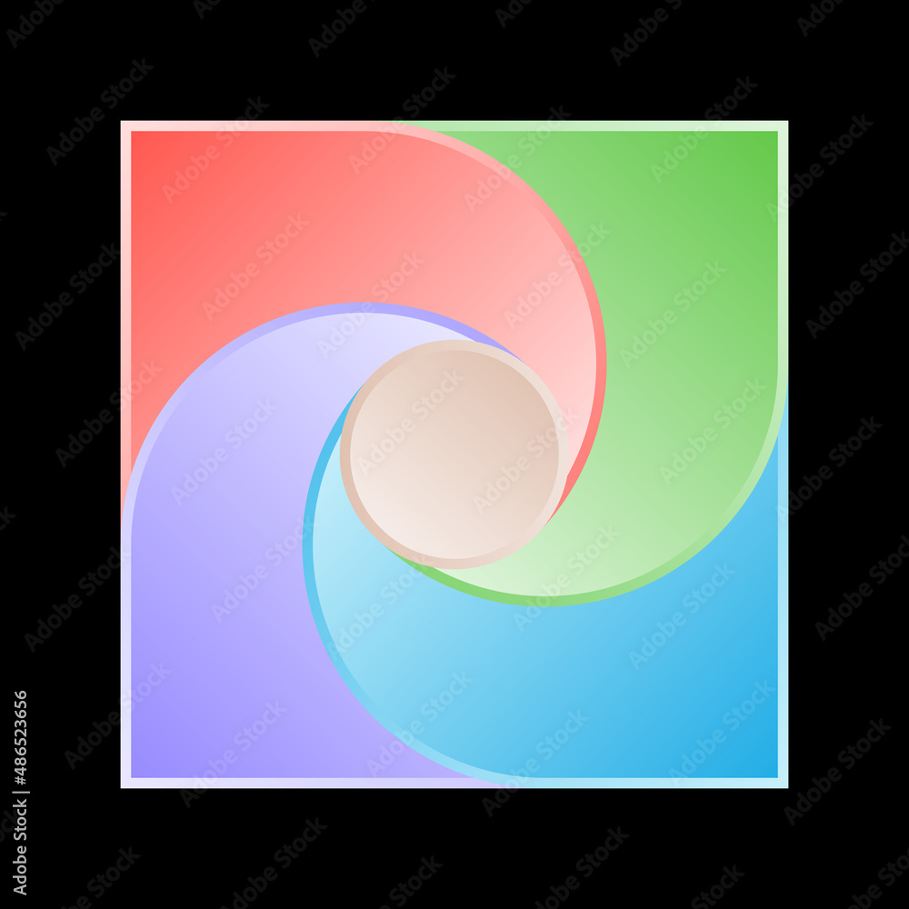 Poster abstract color dynamic logo or label. square with swirl lines and gradient.