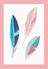 Colored feathers in shades of pink and blue - Boho style