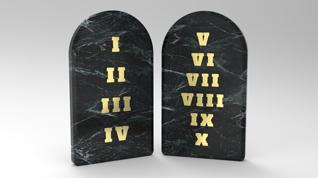 The 10 Ten Commandments of GOD Written on Tablets of Stone given to Moses (3D Illustration)
