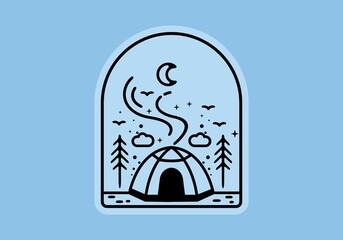 Line art illustration of camping tent