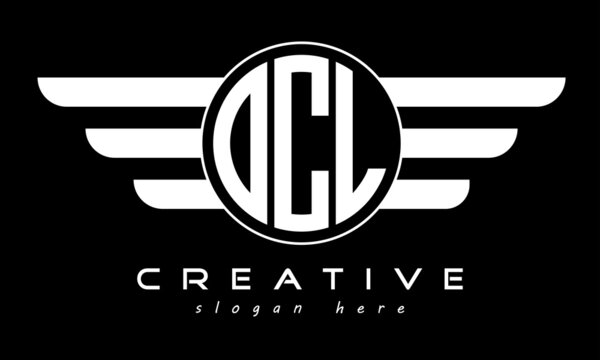 OCL three letter monogram type circle letter logo with wings vector template.