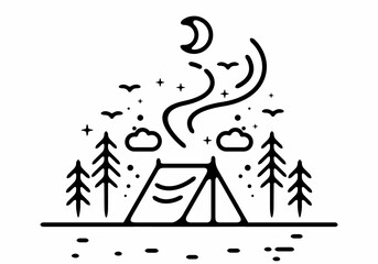 Line art illustration of camping tent