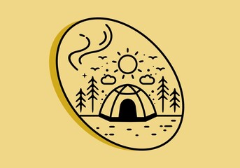 Line art illustration of camping tent