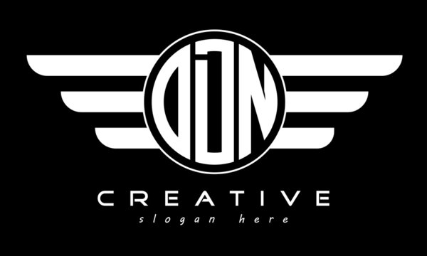 ODN three letter monogram type circle letter logo with wings vector template.