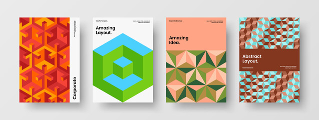 Abstract geometric tiles brochure illustration set. Trendy cover design vector layout bundle.
