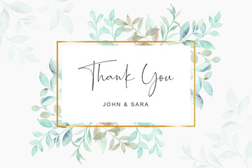 Thank you card with watercolor green leaves frame