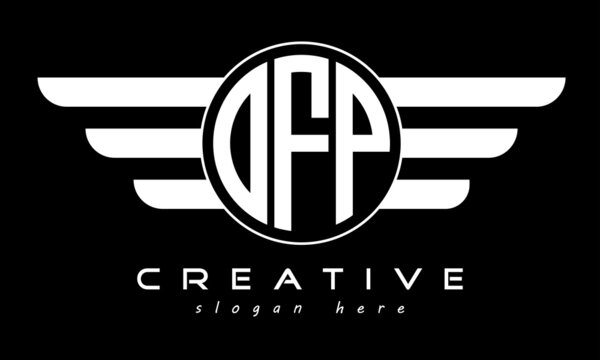 OFP three letter monogram type circle letter logo with wings vector template.