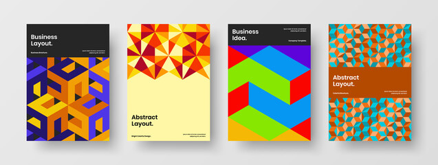 Obraz premium Bright geometric pattern catalog cover template composition. Minimalistic front page A4 vector design illustration bundle.