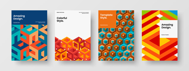 Fototapeta premium Colorful pamphlet vector design layout set. Fresh geometric shapes corporate cover concept collection.