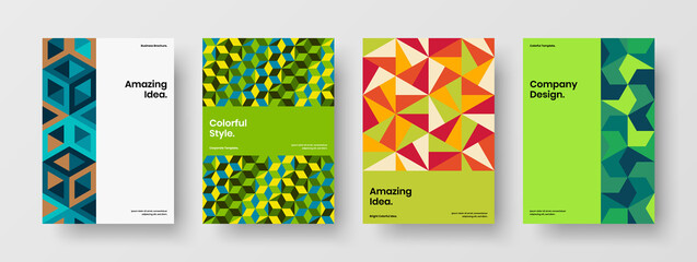 Fototapeta premium Clean mosaic tiles company brochure illustration bundle. Minimalistic presentation design vector layout composition.