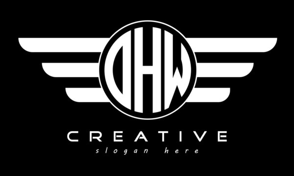 OHW three letter monogram type circle letter logo with wings vector template.