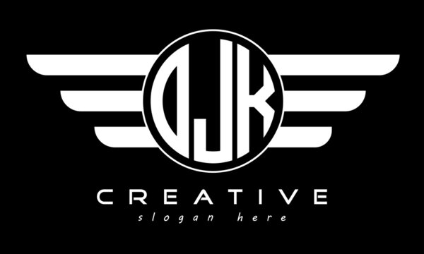 OJK three letter monogram type circle letter logo with wings vector template.