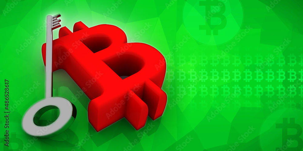 Aufkleber 3d rendering bitcoin sign with key concept