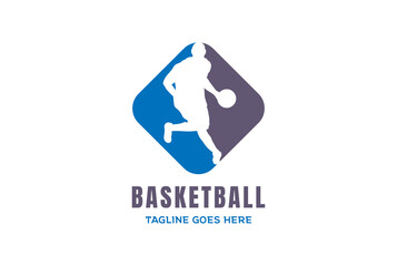 Man Male Silhouette Dribbling for Basketball Team Sport Club or League Competition Logo Design Vector