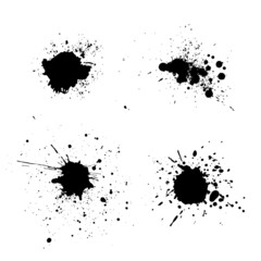 Black ink splatter isolated on white background. Vector watercolor paint brush texture. Ink splash and stain set. Grunge spray drop spatter, dirty blot splatters and splat. Abstract splash blobs