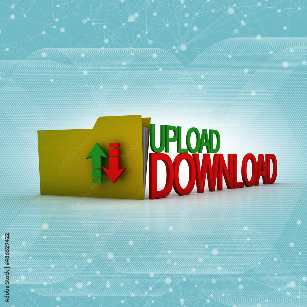 Poster 3d illustration uploading downloading arrow with folder