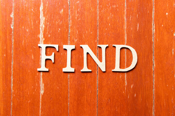 Alphabet letter in word find on old red color wood plate background