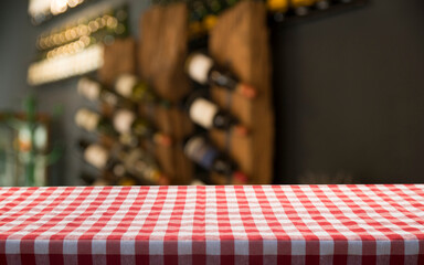 Checkered napkin on wooden background