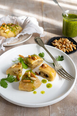 Vegetarian dish Turkish dish Topik. Chickpea dough, fried onion inside
