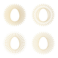 set of golden easter eggs with sunbursts- vector illustration