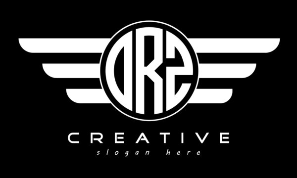 ORZ three letter monogram type circle letter logo with wings vector template.
