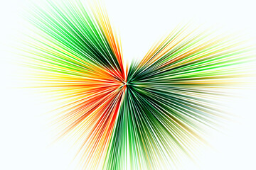 Abstract surface of blur radial zoom in green, red and orange tones on white background. Bright summer  background with radial, diverging, converging lines.	
